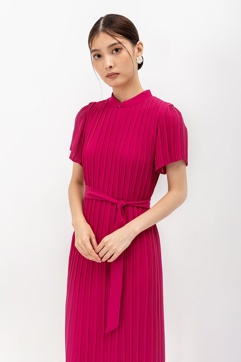 NOURIA PLEATED MAXI CHEONGSAM W SASH
