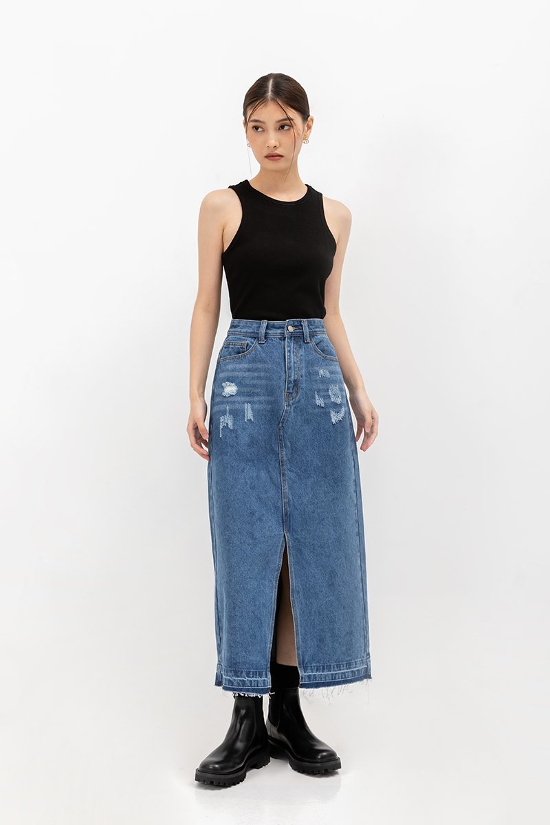 ULANI DENIM MAXI SKIRT W SLIT