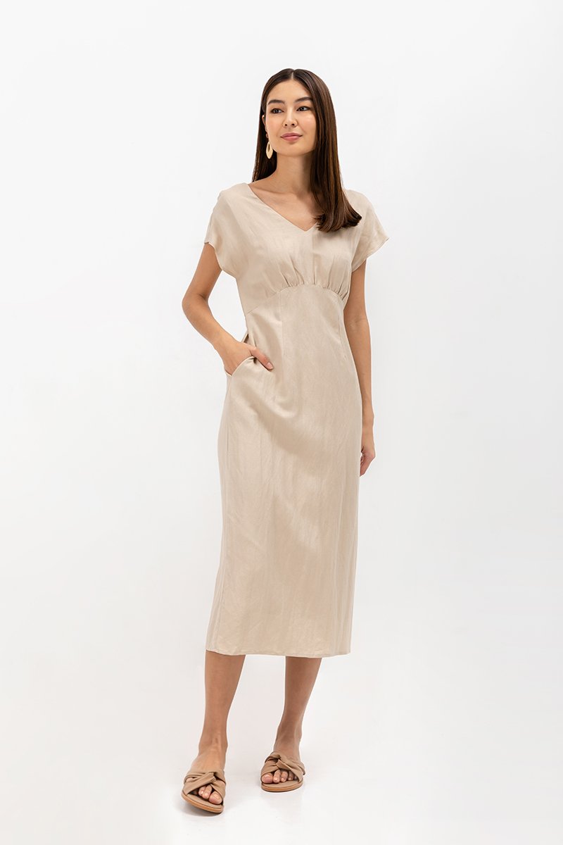 JASIE V NECK LINEN DRESS