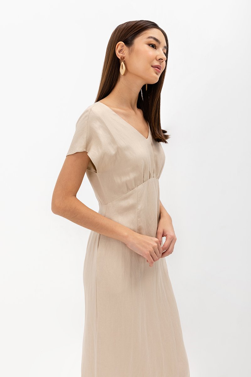 JASIE V NECK LINEN DRESS
