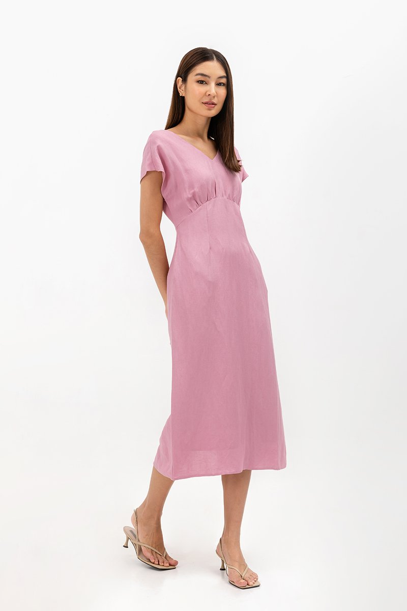 JASIE V NECK LINEN DRESS