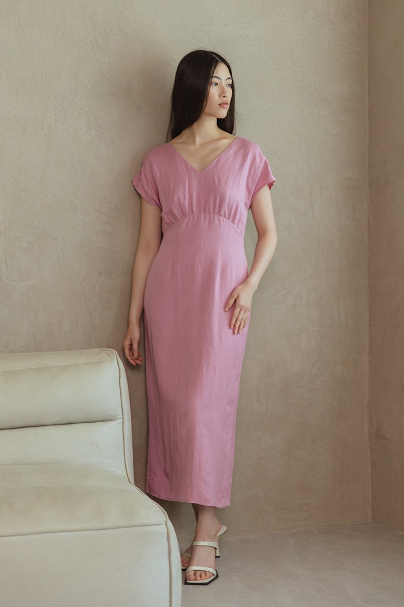 JASIE V NECK LINEN DRESS