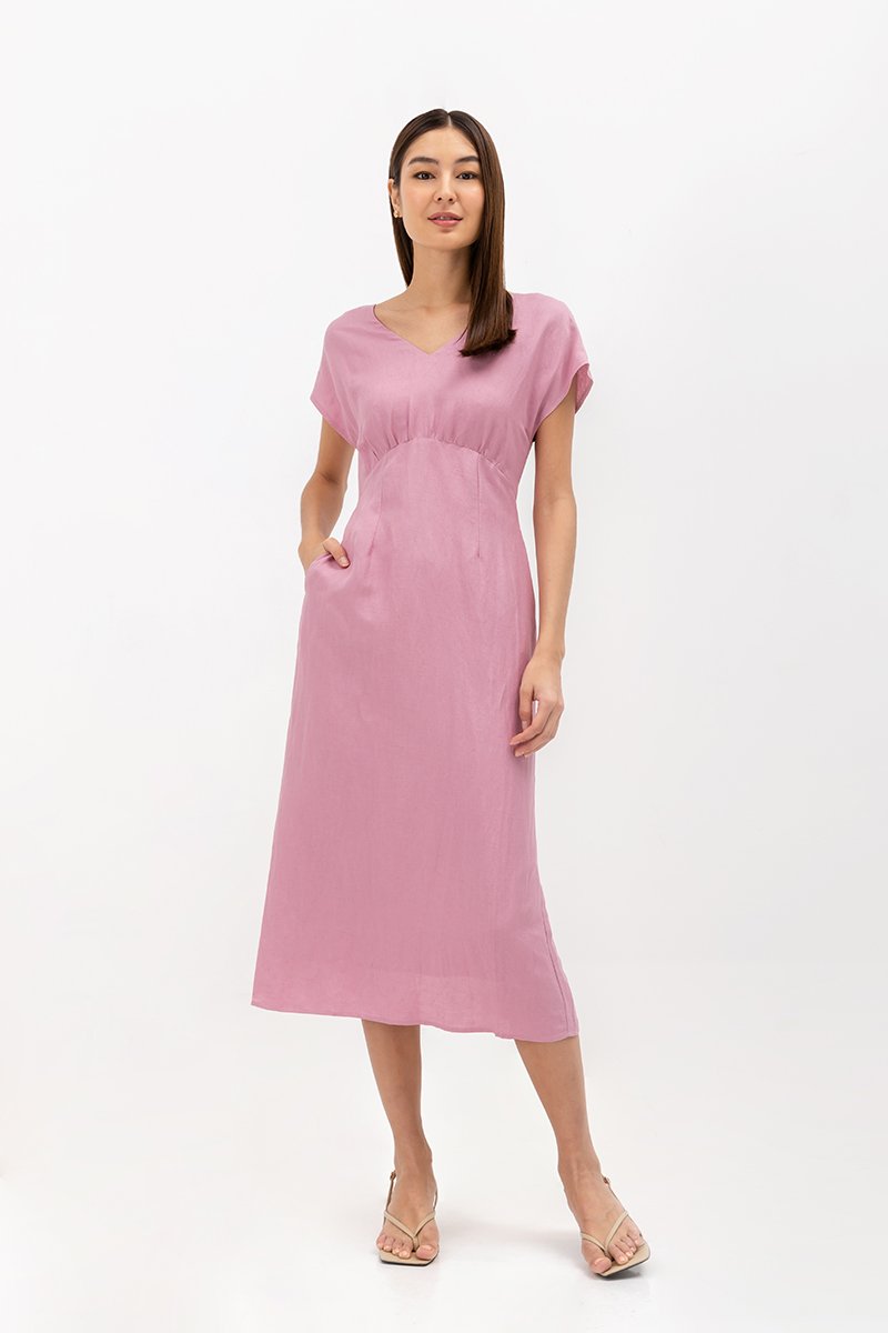 JASIE V NECK LINEN DRESS