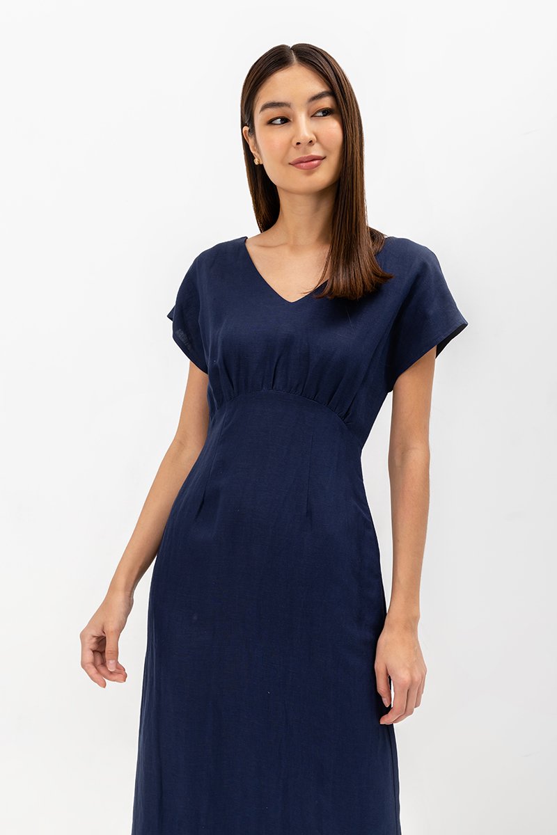 JASIE V NECK LINEN DRESS