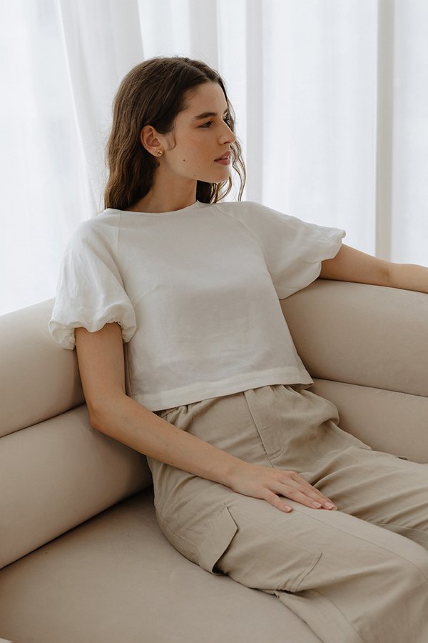 LIMA LINEN PUFF SLEEVE TOP