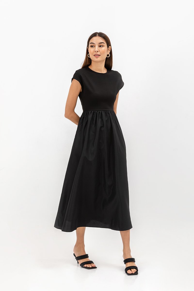AMANDINE CONTRAST FABRIC DRESS