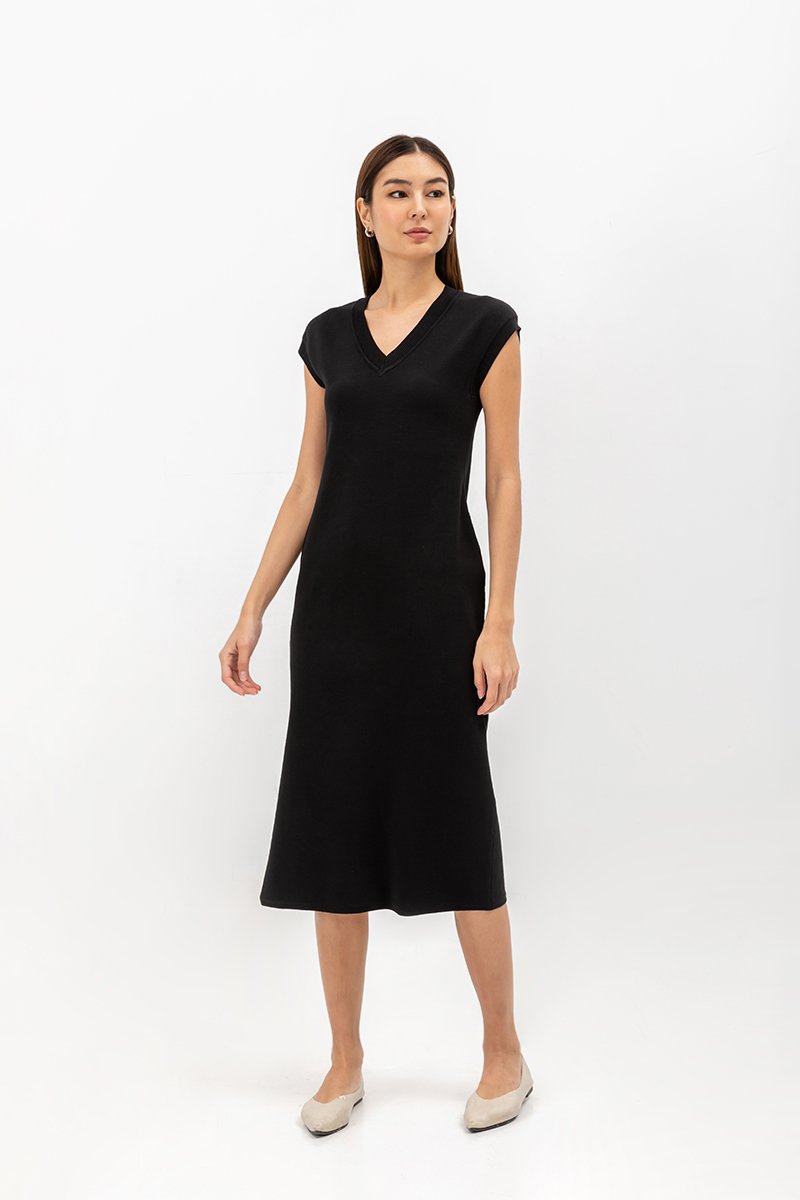 CARRIE V NECK KNIT MIDI DRESS