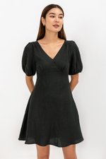 YODI PUFF SLEEVE LINEN MINI DRESS