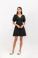 YODI PUFF SLEEVE LINEN MINI DRESS
