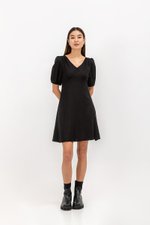 YODI PUFF SLEEVE LINEN MINI DRESS