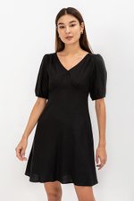 YODI PUFF SLEEVE LINEN MINI DRESS