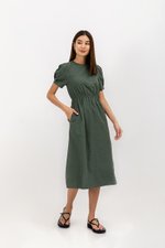 ZALIKI PUFF SLEEVE ELASTIC WAISTBAND DRESS