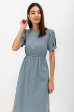 ZALIKI PUFF SLEEVE ELASTIC WAISTBAND DRESS