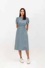 ZALIKI PUFF SLEEVE ELASTIC WAISTBAND DRESS