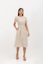 ZALIKI PUFF SLEEVE ELASTIC WAISTBAND DRESS