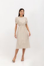 ZALIKI PUFF SLEEVE ELASTIC WAISTBAND DRESS