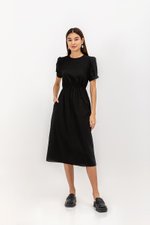 ZALIKI PUFF SLEEVE ELASTIC WAISTBAND DRESS