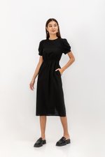 ZALIKI PUFF SLEEVE ELASTIC WAISTBAND DRESS