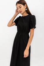 ZALIKI PUFF SLEEVE ELASTIC WAISTBAND DRESS