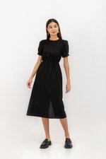 ZALIKI PUFF SLEEVE ELASTIC WAISTBAND DRESS