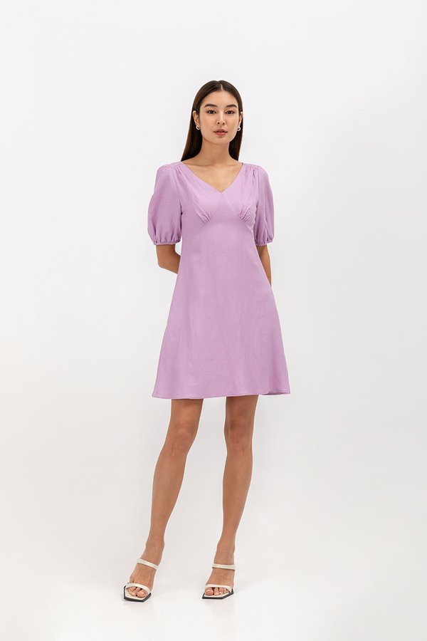 YODI PUFF SLEEVE LINEN MINI DRESS