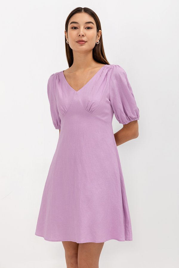 YODI PUFF SLEEVE LINEN MINI DRESS