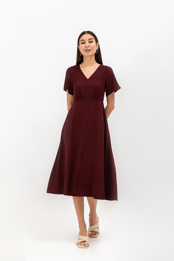 MICHAA V NECK MIDI DRESS