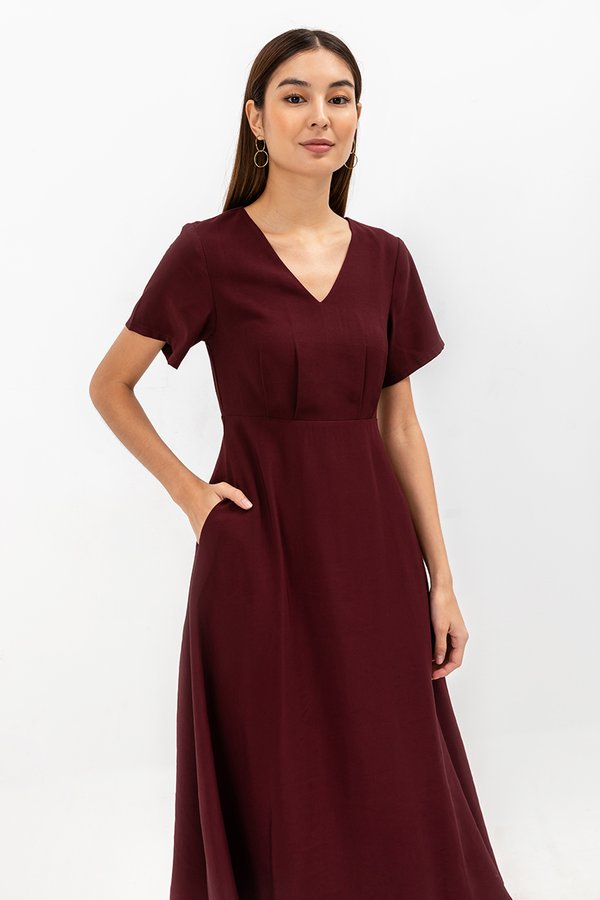 MICHAA V NECK MIDI DRESS