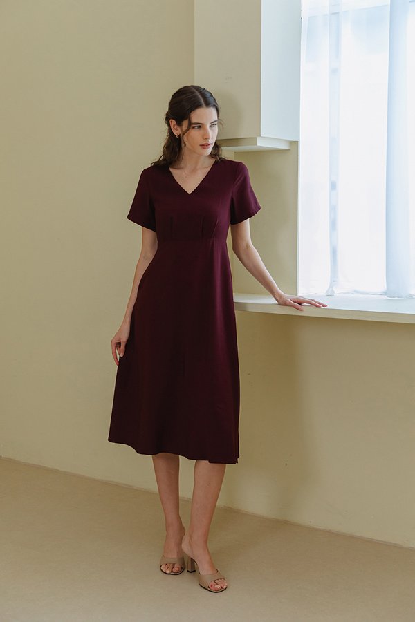 MICHAA V NECK MIDI DRESS