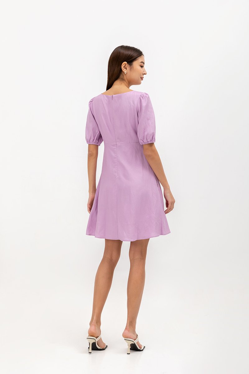 YODI PUFF SLEEVE LINEN MINI DRESS