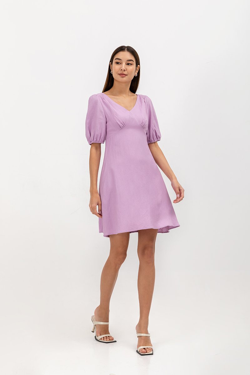 YODI PUFF SLEEVE LINEN MINI DRESS