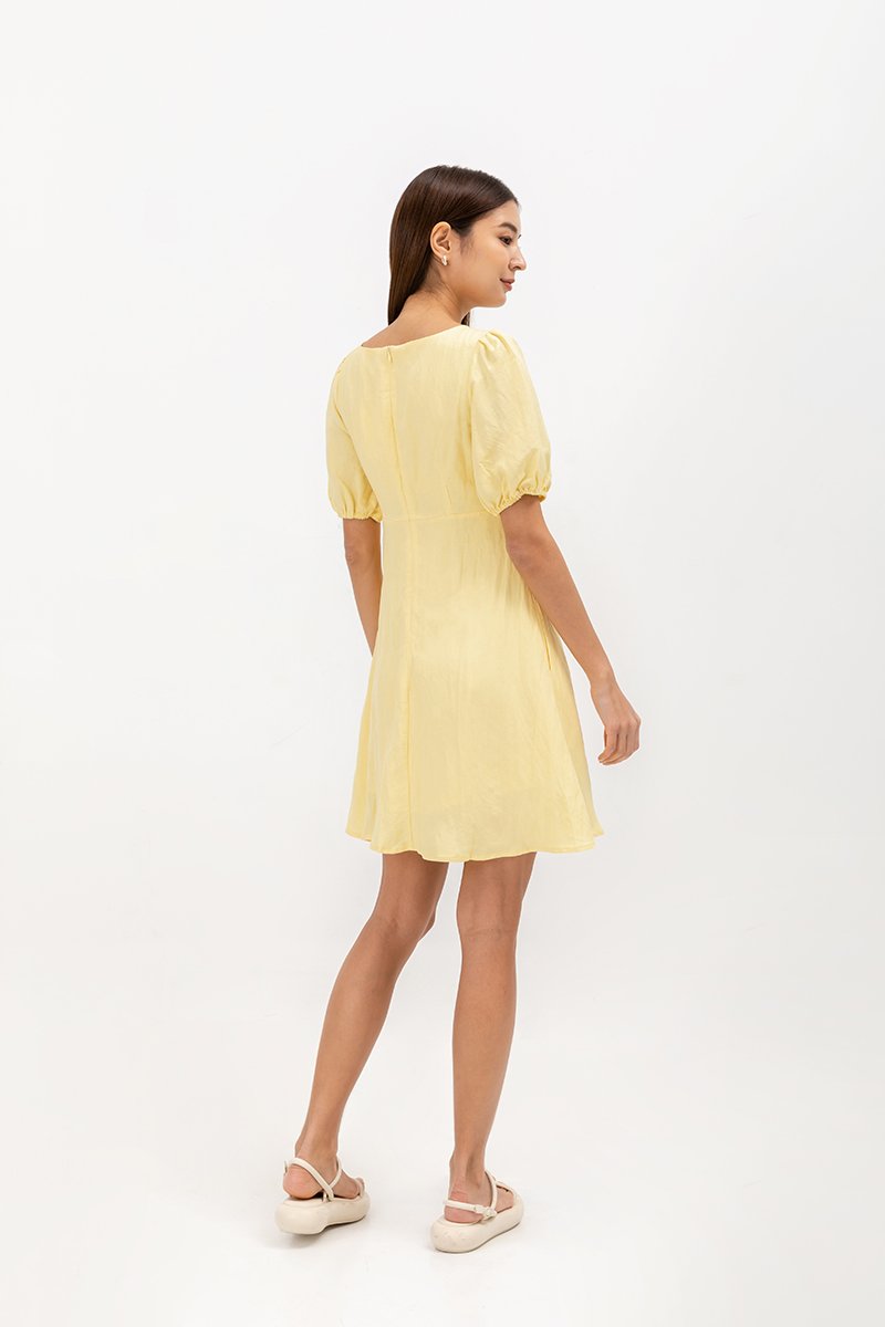 YODI PUFF SLEEVE LINEN MINI DRESS