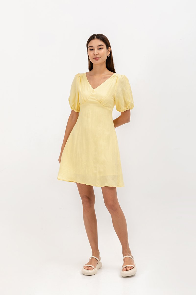 YODI PUFF SLEEVE LINEN MINI DRESS