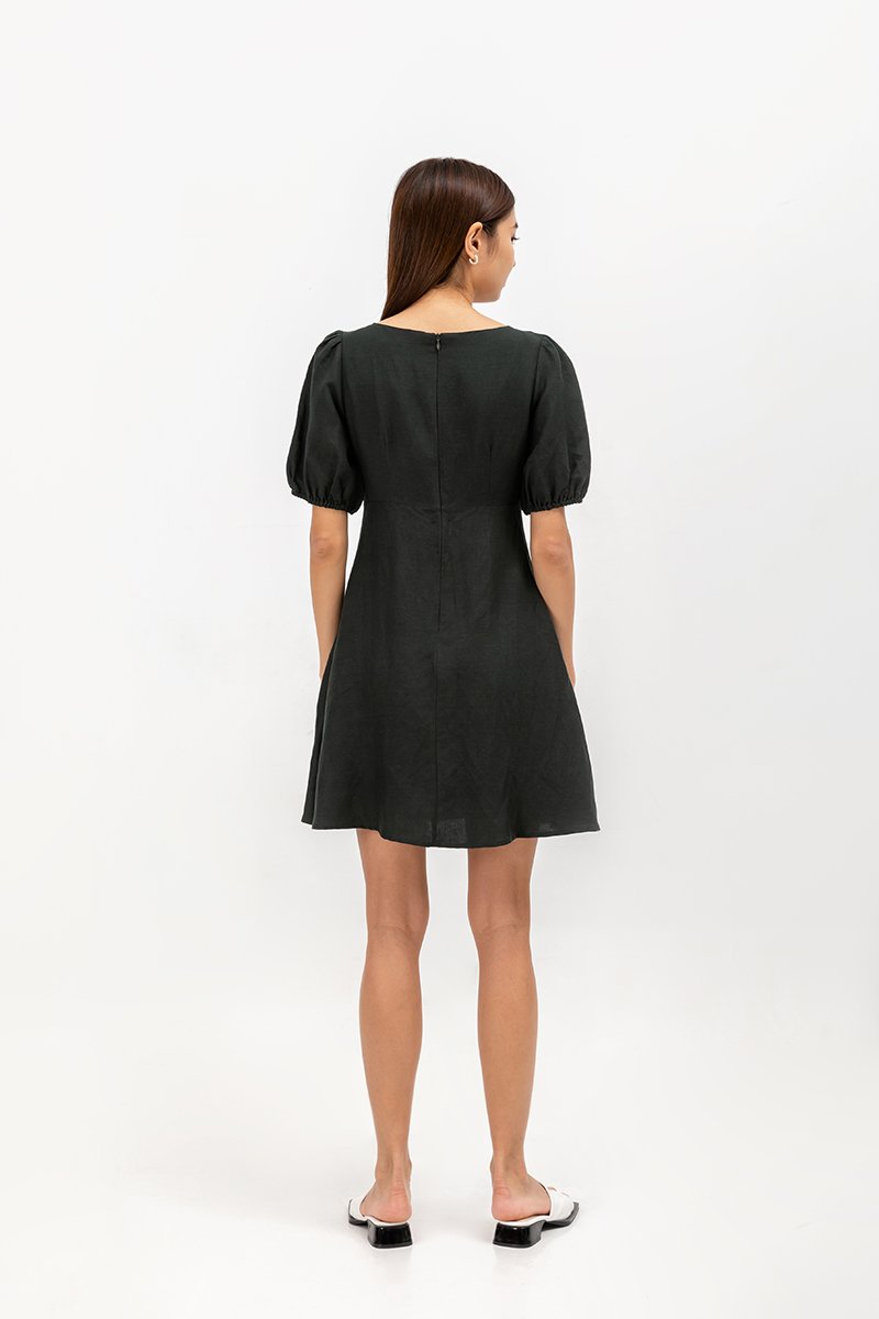 YODI PUFF SLEEVE LINEN MINI DRESS