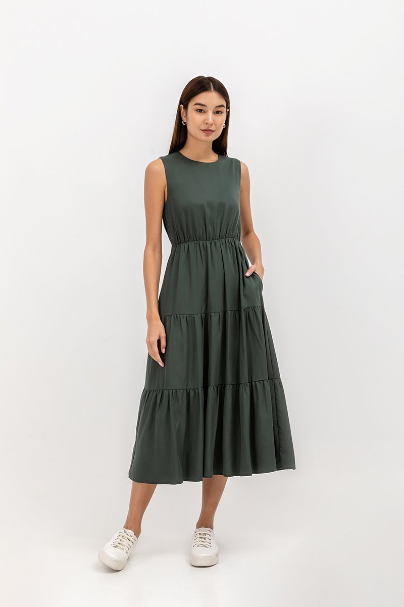 CECILIO TIERED TENCEL DRESS