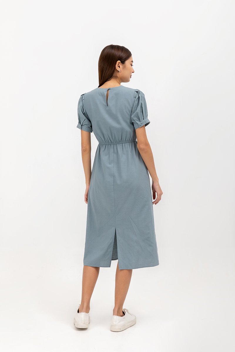 ZALIKI PUFF SLEEVE ELASTIC WAISTBAND DRESS