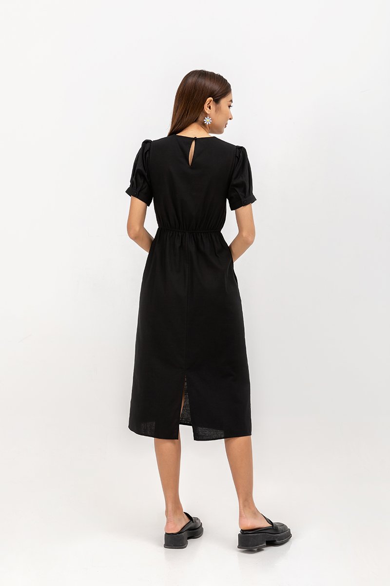 ZALIKI PUFF SLEEVE ELASTIC WAISTBAND DRESS