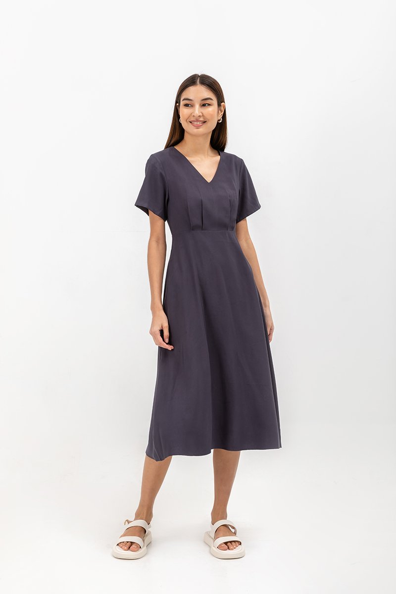 MICHAA V NECK MIDI DRESS