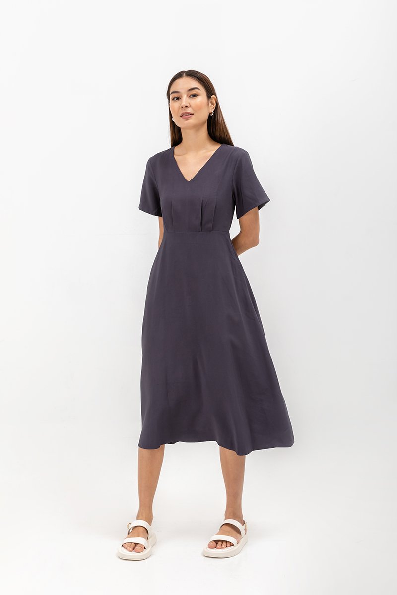 MICHAA V NECK MIDI DRESS