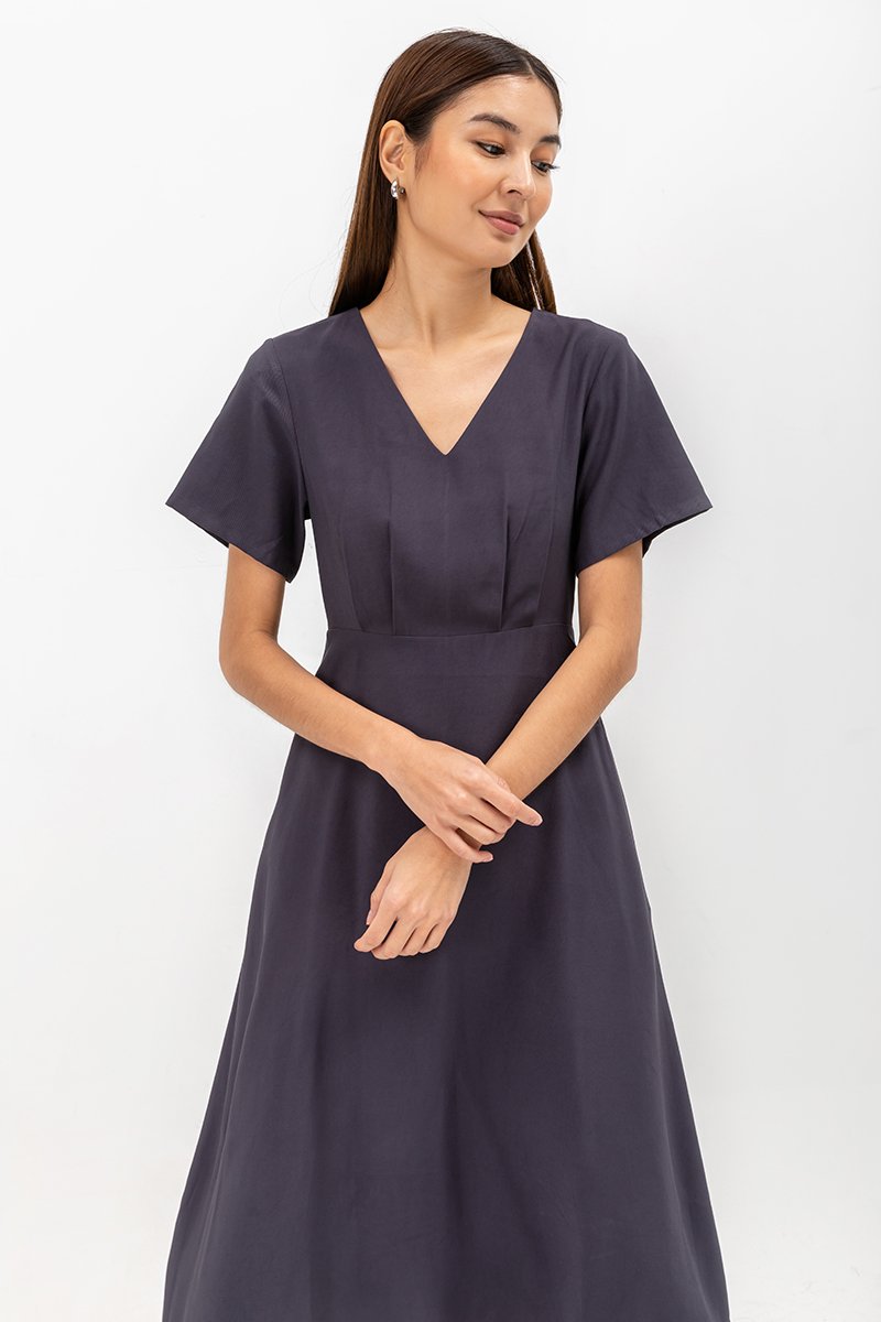 MICHAA V NECK MIDI DRESS
