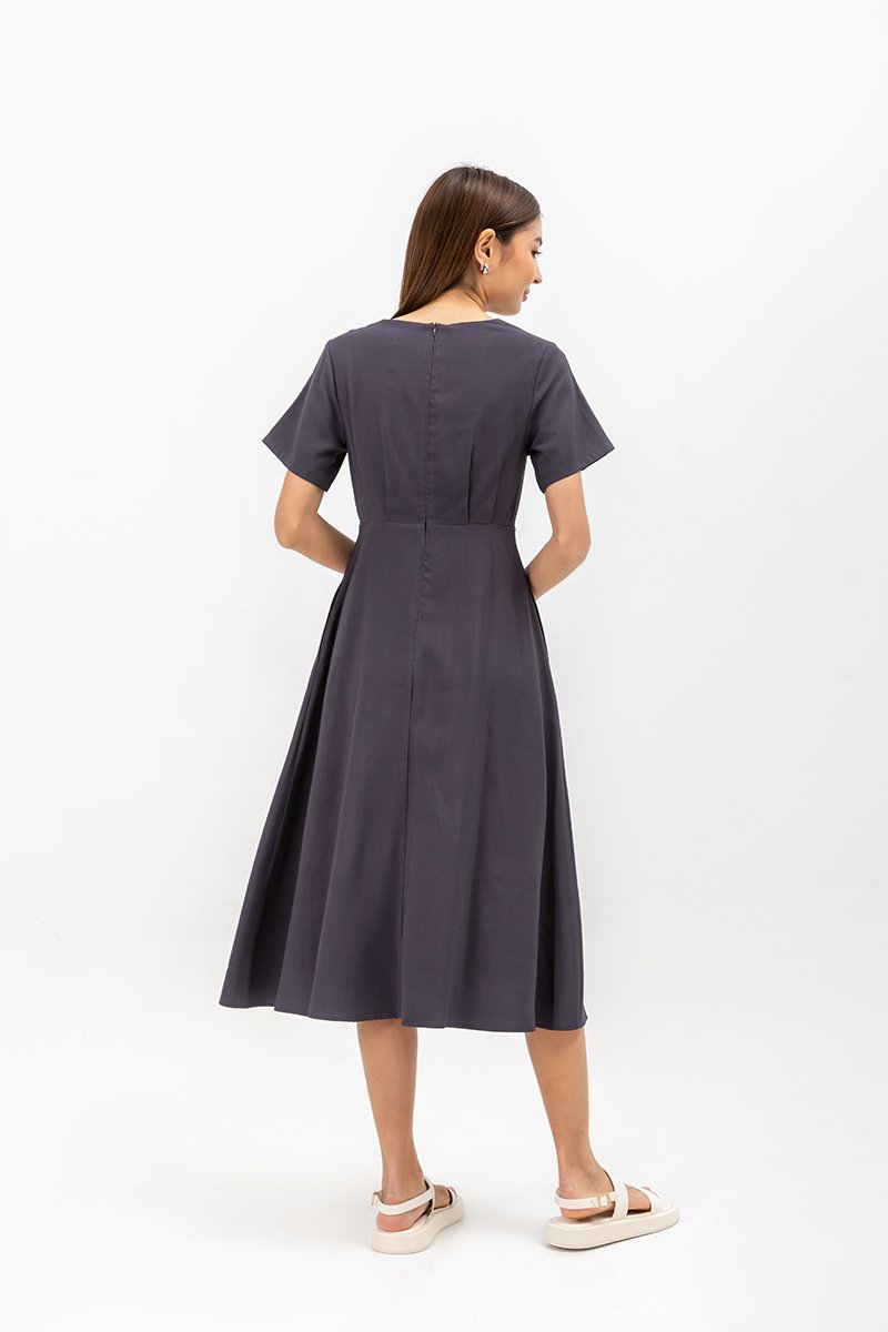 MICHAA V NECK MIDI DRESS