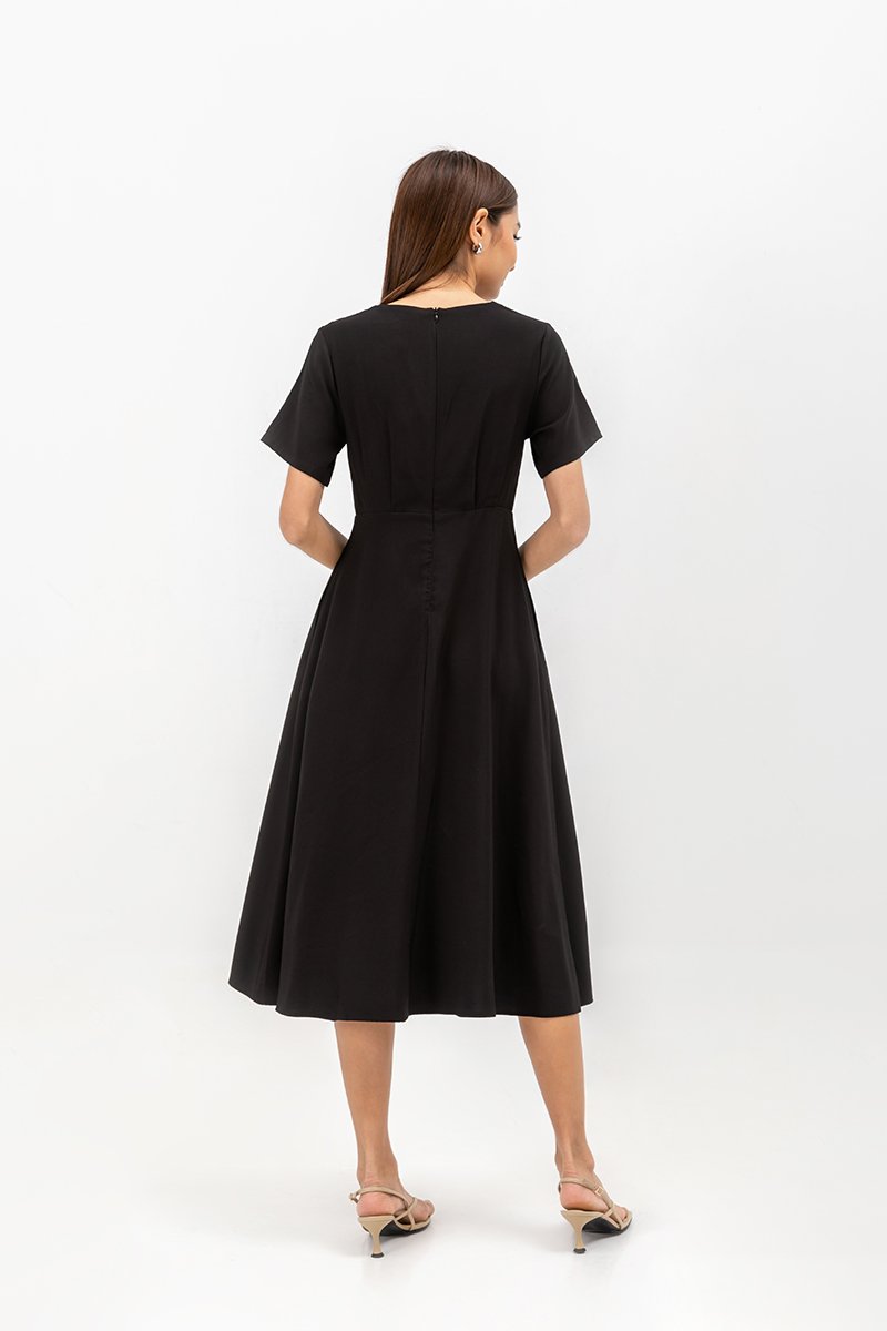 MICHAA V NECK MIDI DRESS