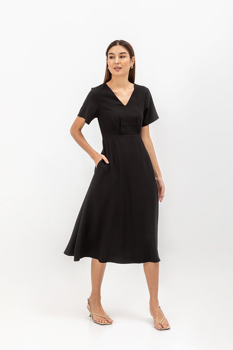 MICHAA V NECK MIDI DRESS