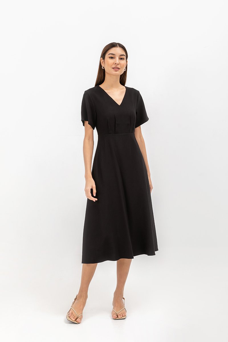 MICHAA V NECK MIDI DRESS
