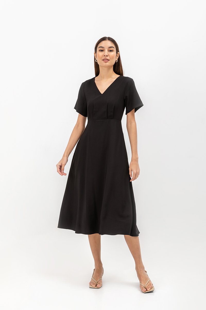 MICHAA V NECK MIDI DRESS