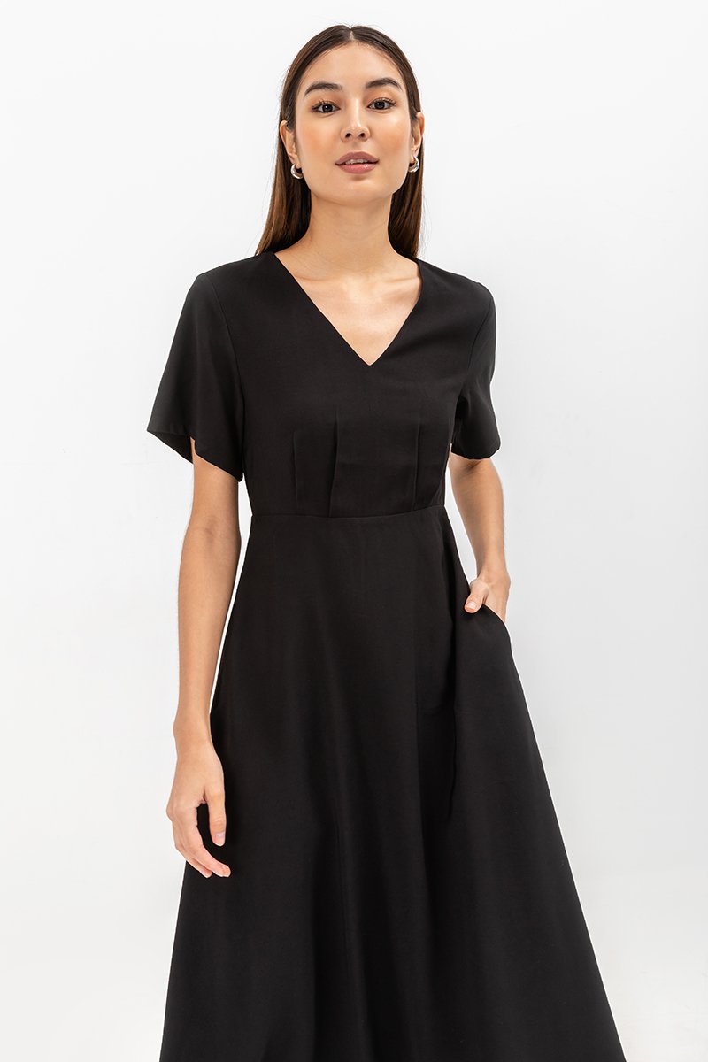 MICHAA V NECK MIDI DRESS