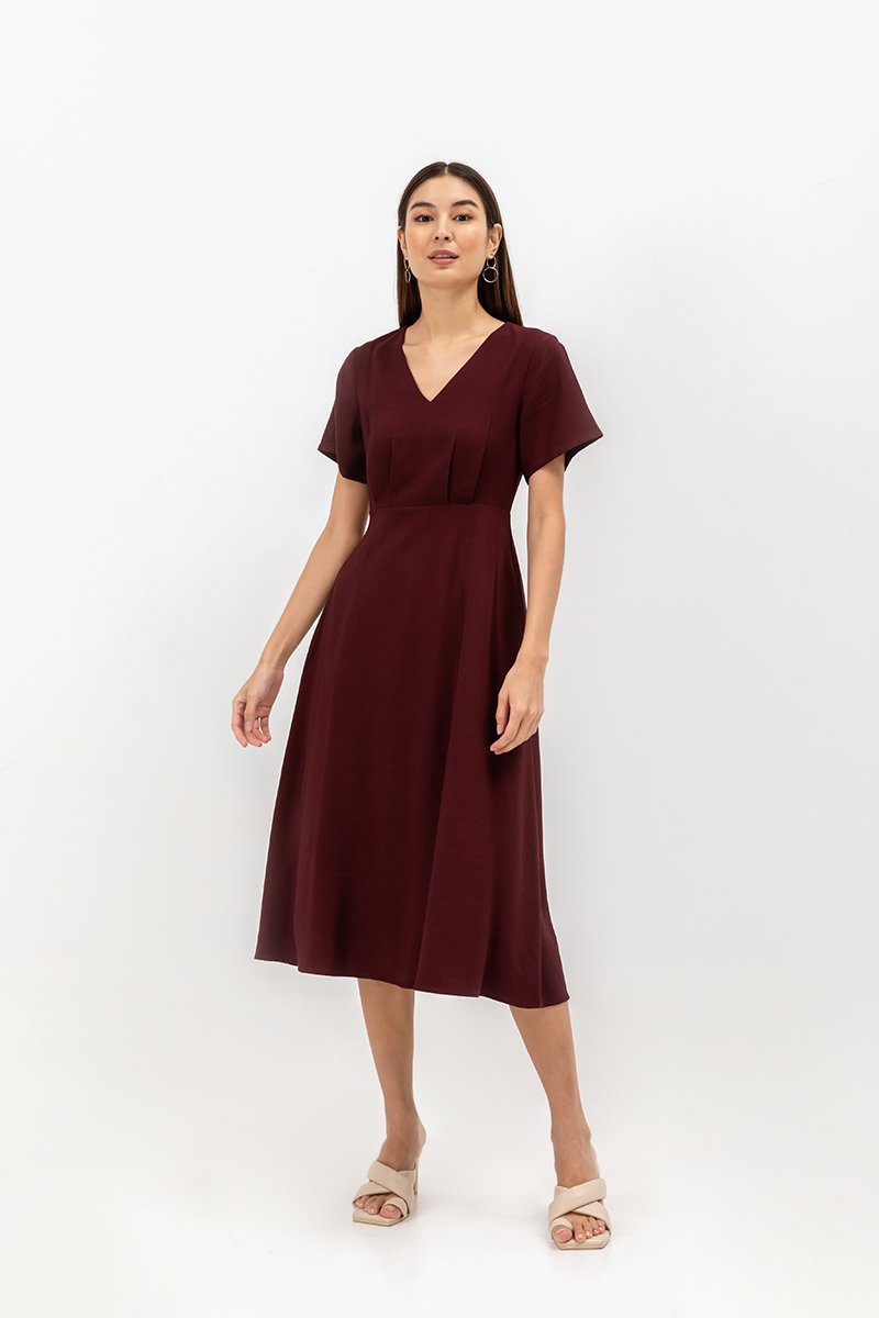 MICHAA V NECK MIDI DRESS