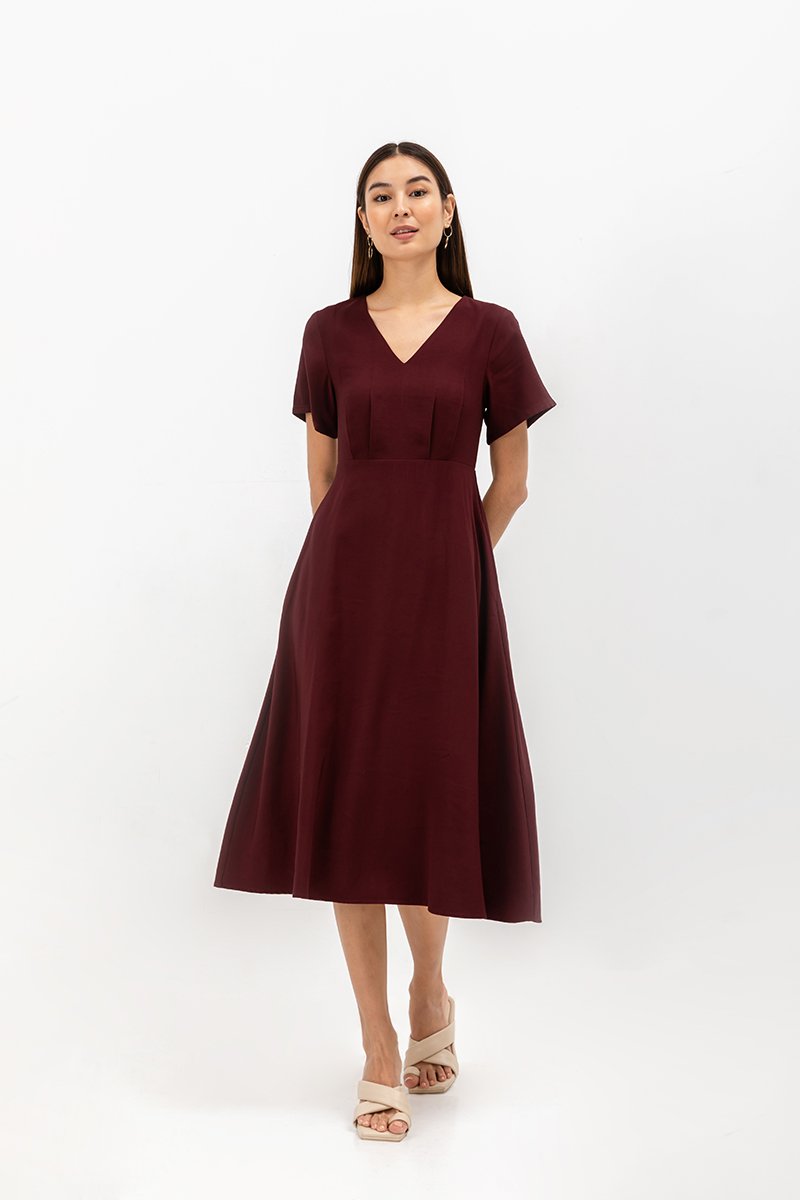 MICHAA V NECK MIDI DRESS