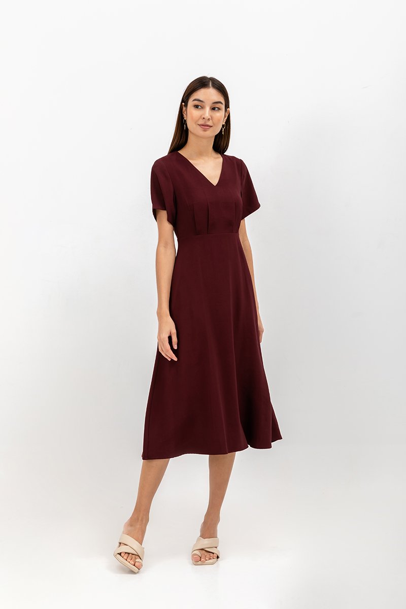 MICHAA V NECK MIDI DRESS