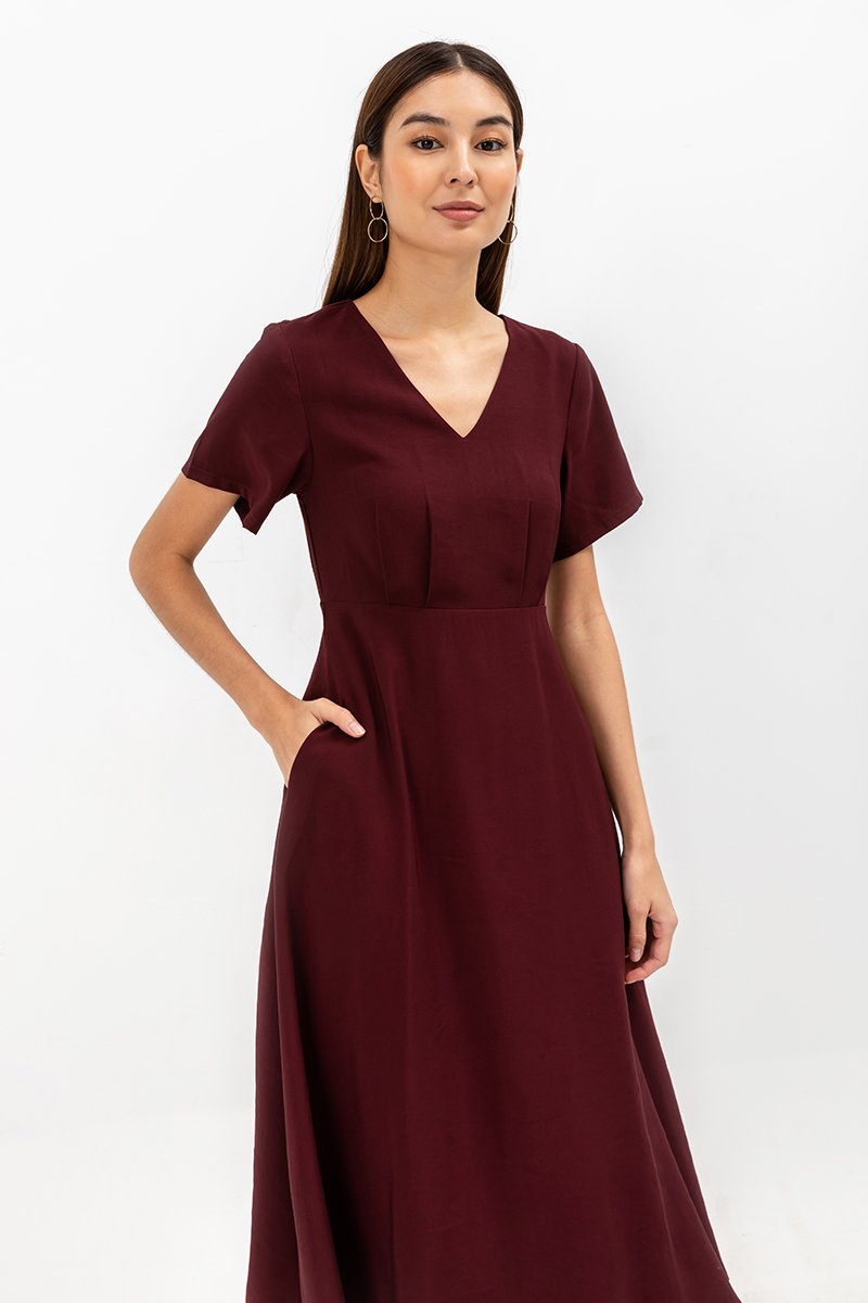 MICHAA V NECK MIDI DRESS